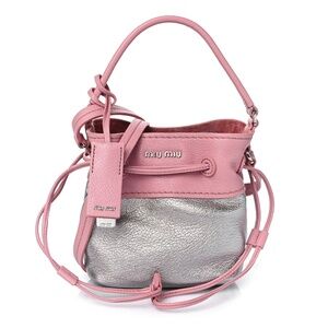 MIU MIU Goatskin Madras Bi-Color Bucket Bag Chrome Rosa